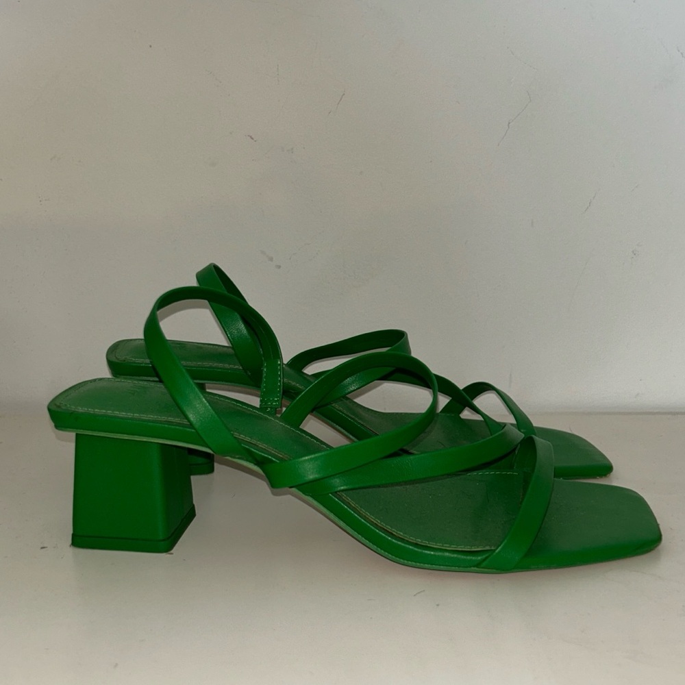 Green Strappy Block Heel Sandals